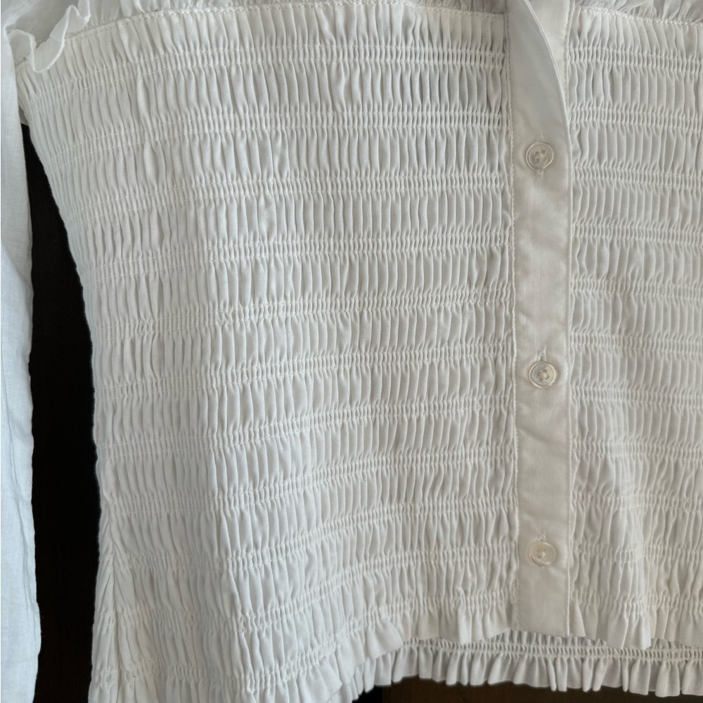 VERONICA BEARD SMOCKED COTTON CROP SHIRT - Picture 2 of 6